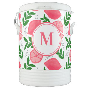 Monogrammed Pink Lemons Igloo Beverage Cooler