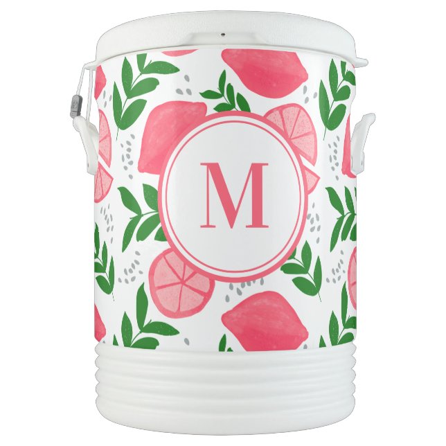 Monogrammed Pink Lemons Igloo Beverage Cooler (Back)