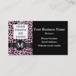Monogrammed pink leopard print pattern business card