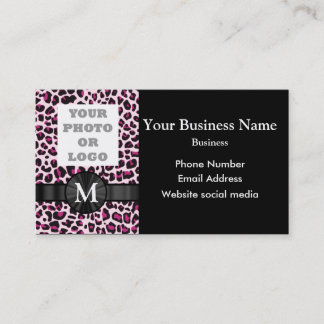 Monogrammed pink leopard print pattern business card