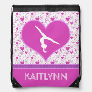 Monogrammed Pink Lots o' Hearts Gymnastics Drawstring Bag