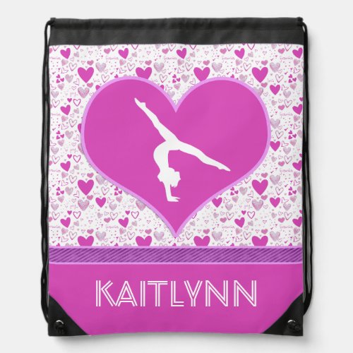 Monogrammed Pink Lots o Hearts Gymnastics Drawstring Bag