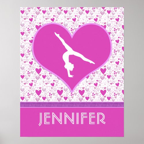 Monogrammed Pink Lots o Hearts Gymnastics Poster