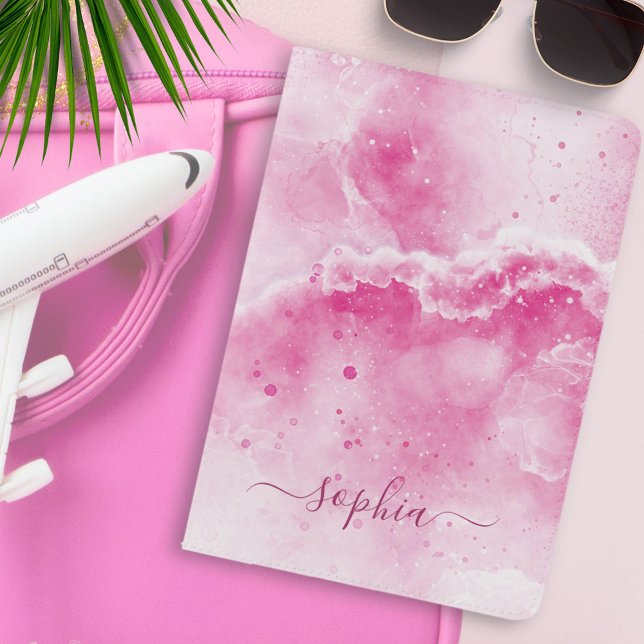 Monogrammed Pink Marble Passport Holder (Creator Uploaded)