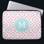Monogrammed Pink Mint Diamond Ikat Pattern Laptop Sleeve<br><div class="desc">Stylish and chic design features a colorful and trendy diamonds ikat pattern and can be personalized with your monogram,  initial,  name,  or any text of your choice for a perfect custom gift!</div>