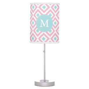 Monogrammed Pink Mint Diamonds Ikat Pattern Table Lamp