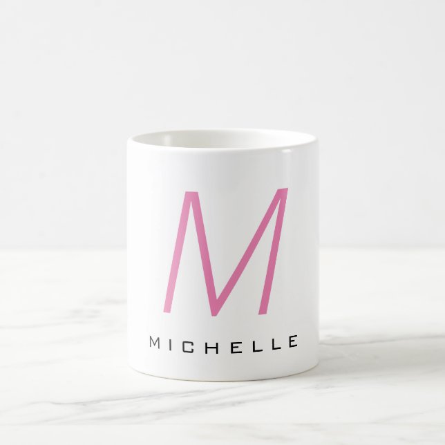 Monogrammed Pink Modern Your Name Coffee Mug (Center)