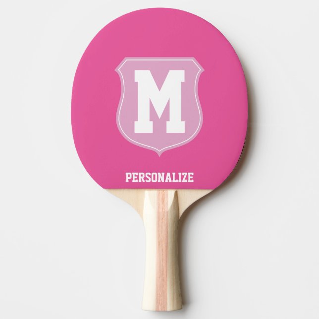 Monogrammed pink ping pong paddle for table tennis (Front)