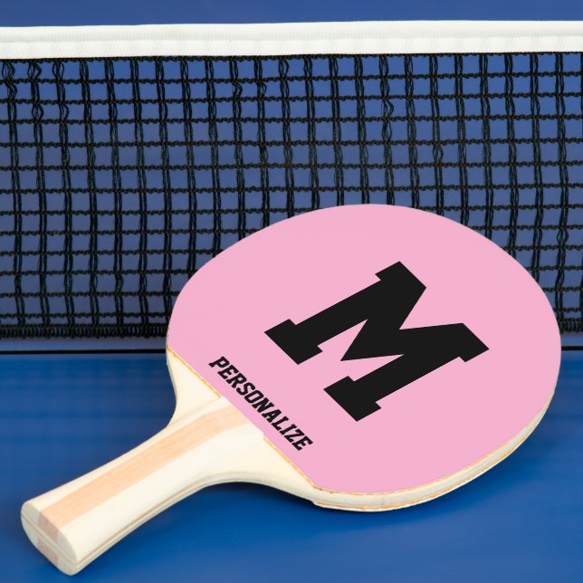 Monogrammed pink ping pong table tennis paddle (Insitu)