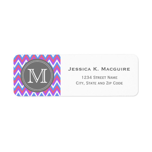 Monogrammed Pink Purple Blue Chevron Label (Front)