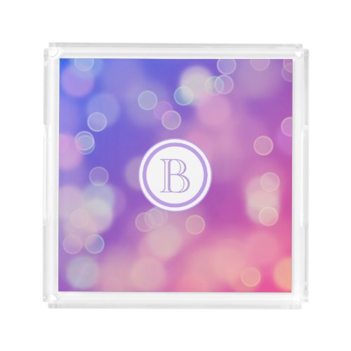 Monogrammed Pink Purple Blue Gradient Acrylic Tray