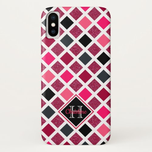 Monogrammed Pink Purple Girly Geometric Pattern iPhone X Case