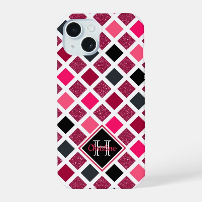 Monogrammed Pink Purple Girly Geometric Pattern Iphone Case (Back)