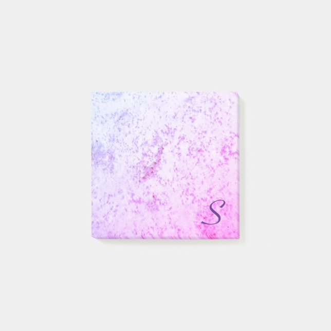 Monogrammed Pink & Purple Marbled  Post-it Notes (Front)