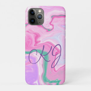 Monogrammed Pink, Purple, Mint Green Marble Art iPhone 11 Pro Case