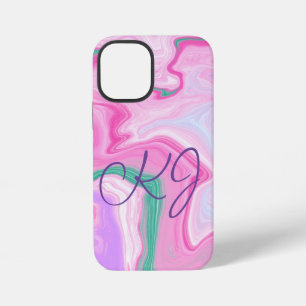Monogrammed Pink, Purple, Mint Green Marble Art iPhone 12 Mini Case
