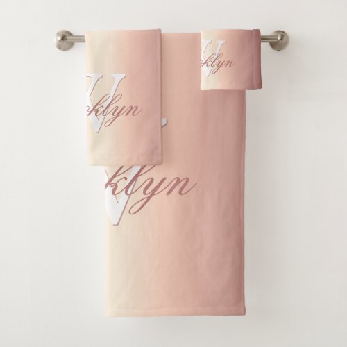 Monogrammed Pink Rose Gold Glitter Drips Bath Towel Set