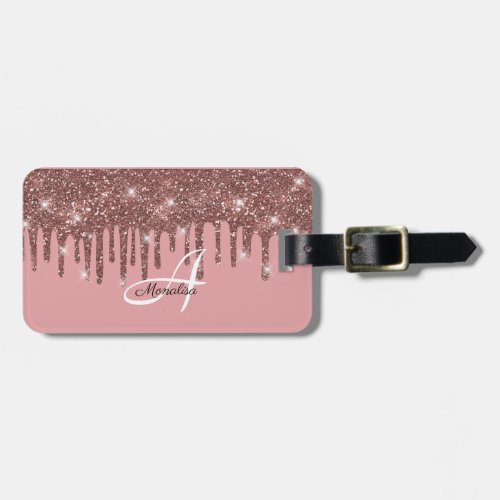 Monogrammed Pink Rose Gold Luggage Tag for Her 