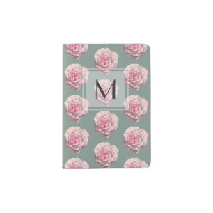 Monogrammed Pink Rose Watercolor Illustration Passport Holder