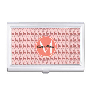 Monogrammed Pink Salmon Deer, Personalized Name Business Card Holder