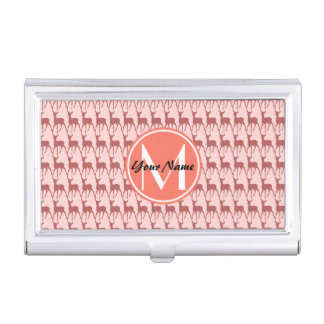Monogrammed Pink Salmon Deer, Personalized Name Business Card Holder