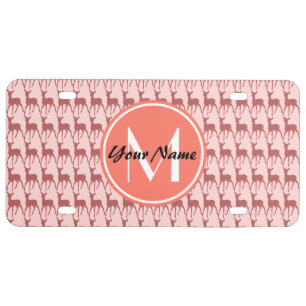 Monogrammed Pink Salmon Deer, Personalized Name License Plate