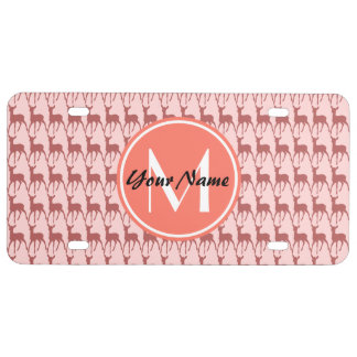 Monogrammed Pink Salmon Deer, Personalized Name License Plate