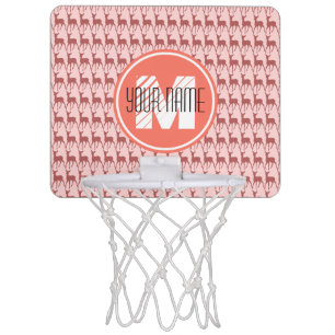Monogrammed Pink Salmon Deer, Personalized Name Mini Basketball Hoop