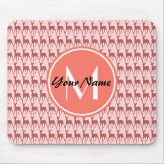 Monogrammed Pink Salmon Deer, Personalized Name Mouse Pad
