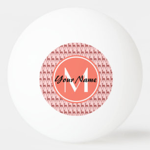 Monogrammed Pink Salmon Deer, Personalized Name Ping-Pong Ball