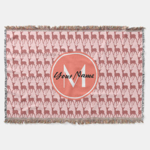 Monogrammed Pink Salmon Deer, Personalized Name Throw Blanket