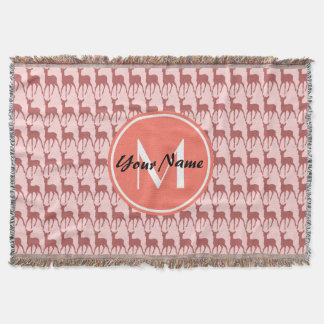 Monogrammed Pink Salmon Deer, Personalized Name Throw Blanket