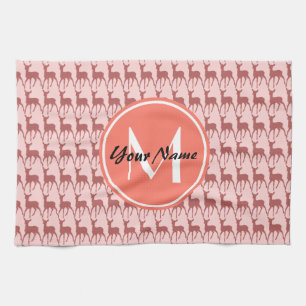 Monogrammed Pink Salmon Deer, Personalized Name Towel