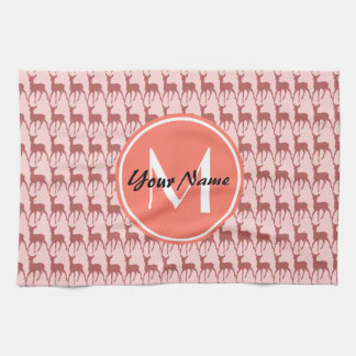 Monogrammed Pink Salmon Deer, Personalized Name Towel