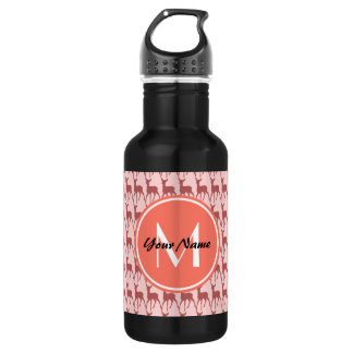 Monogrammed Pink Salmon Deer, Personalized Name Water Bottle