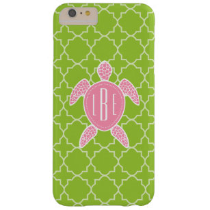 Monogrammed Pink Sea Turtle Green Quatrefoil Barely There iPhone 6 Plus Case