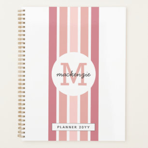 Monogrammed Pink Shade Stripes Personalized Planner