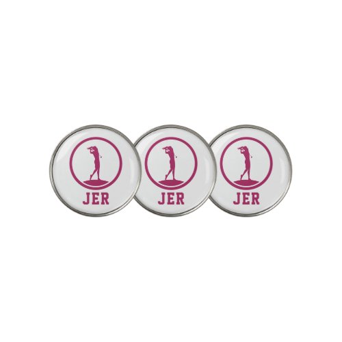 Monogrammed Pink Sports Golfer Silhouette For Her Golf Ball Marker