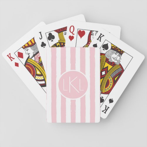 Monogrammed Pink Striped Poker Sized Playing Card