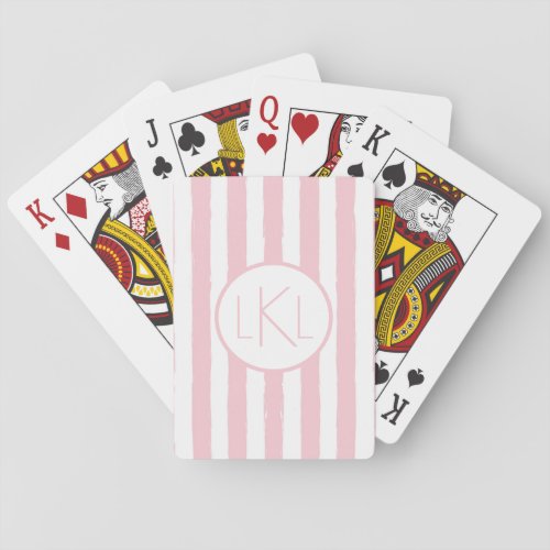 Monogrammed Pink Striped Poker Sized Playing Cards
