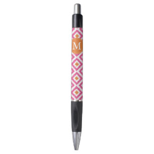 Monogrammed Pink Tangerine Diamond Ikat Pattern Pen
