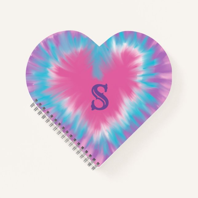 Monogrammed Pink tie-dye heart Spiral Notebook (Front)