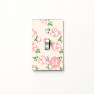 Monogrammed Pink Vintage Roses Pattern Light Switch Cover