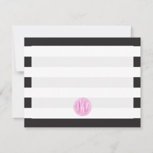 Monogrammed Pink Watercolor Black + White Stripes Invitation