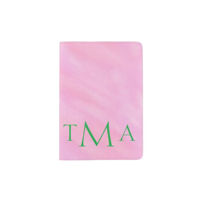 Monogrammed Pink Watercolor Passport Holder (Front)