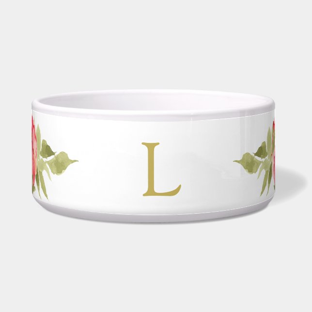 Monogrammed pink watercolour rose bowl (Front)