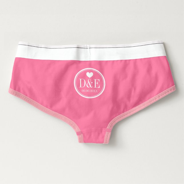 Monogrammed pink wedding boyshort briefs for bride (Back)