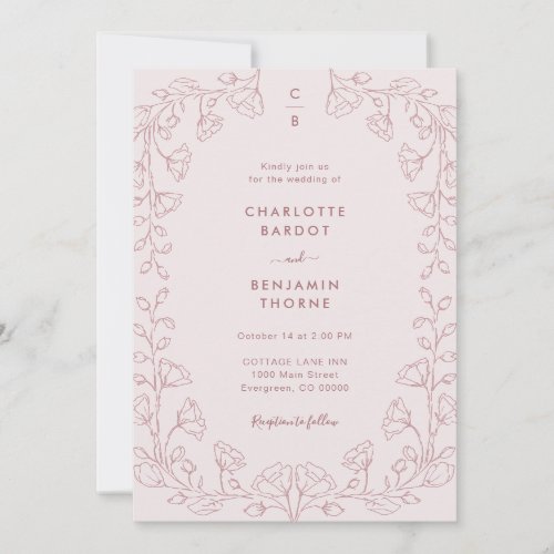 Monogrammed Pink Wedding Invitation