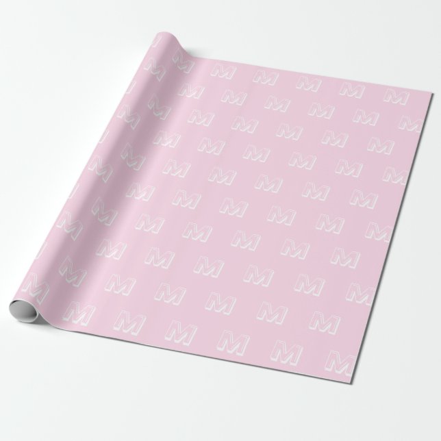 Monogrammed pink white custom number pattern wrapping paper (Unrolled)