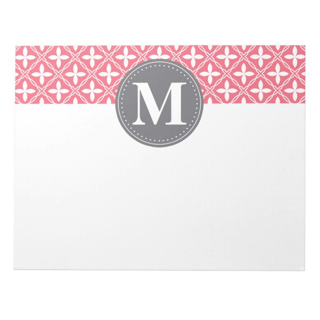 Monogrammed Pink White Floral Lattice Pattern Notepad (Front)